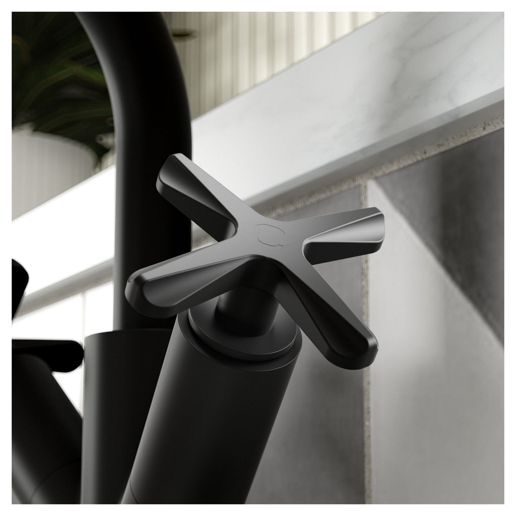 Korus Matt Black Mono Basin Mixer Tap Contemporary Crosshead 1 Tap Hole