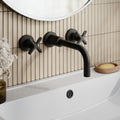 Korus Matt Black Wall Mount 3 Tap Hole Basin Mixer Contemporary Crosshead