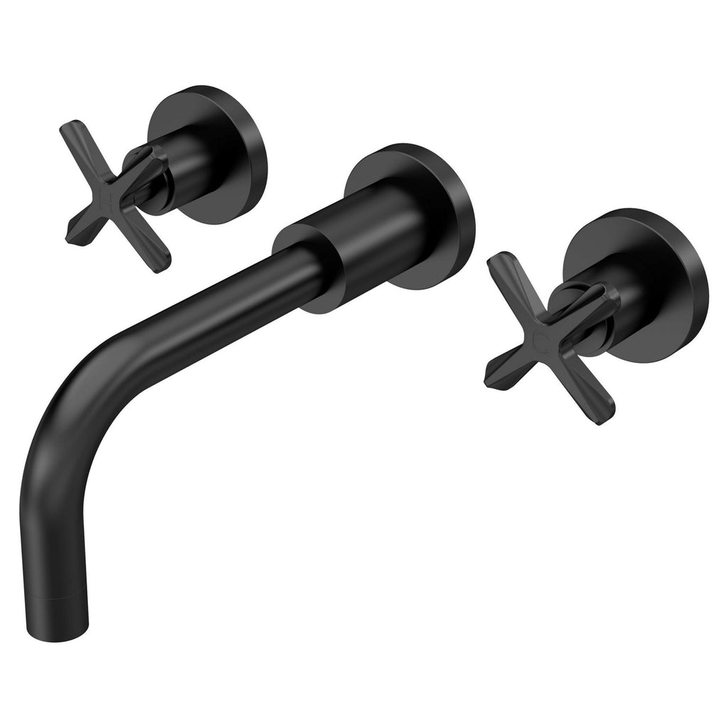 Korus Matt Black Wall Mount 3 Tap Hole Basin Mixer Contemporary Crosshead