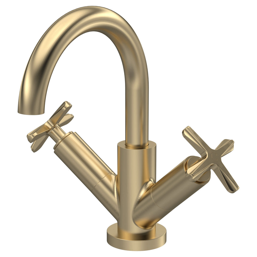 Korus Brushed Brass Mono Basin Mixer Tap With Waste Contemporary Crosshead