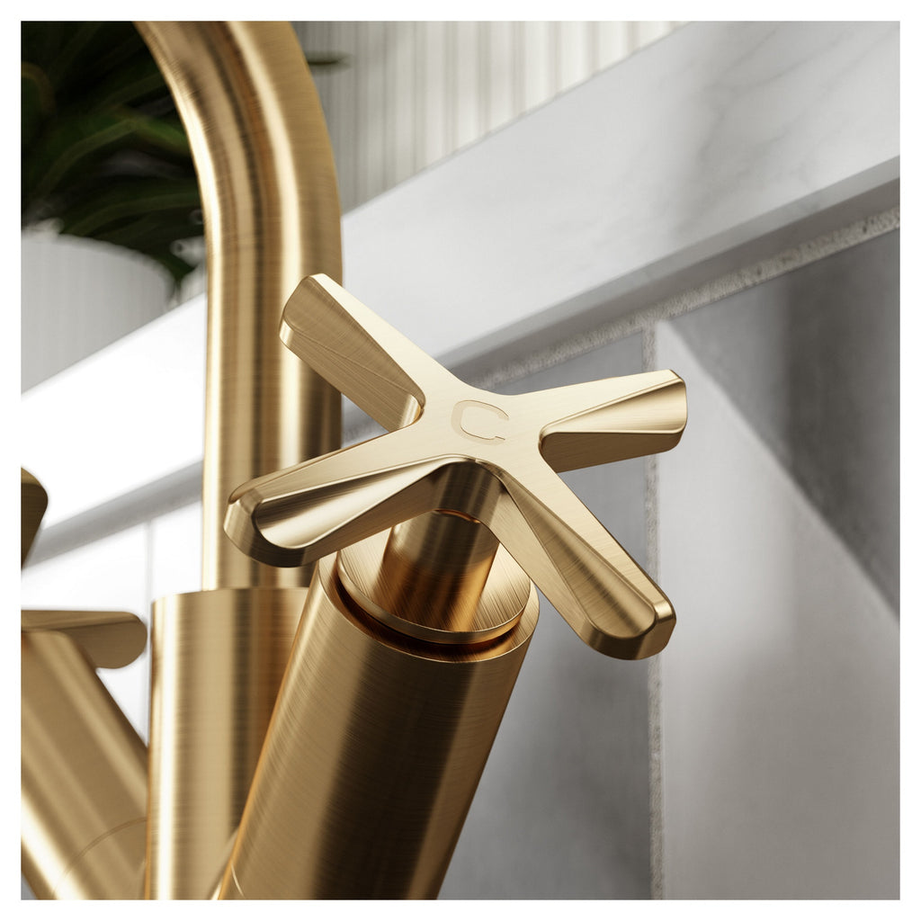 Korus Brushed Brass Mono Basin Mixer Tap With Waste Contemporary Crosshead