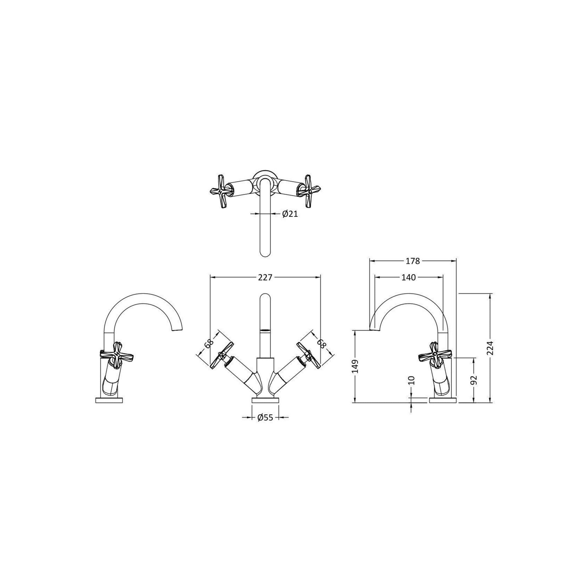Korus Brushed Brass Mono Basin Mixer Tap With Waste Contemporary Crosshead
