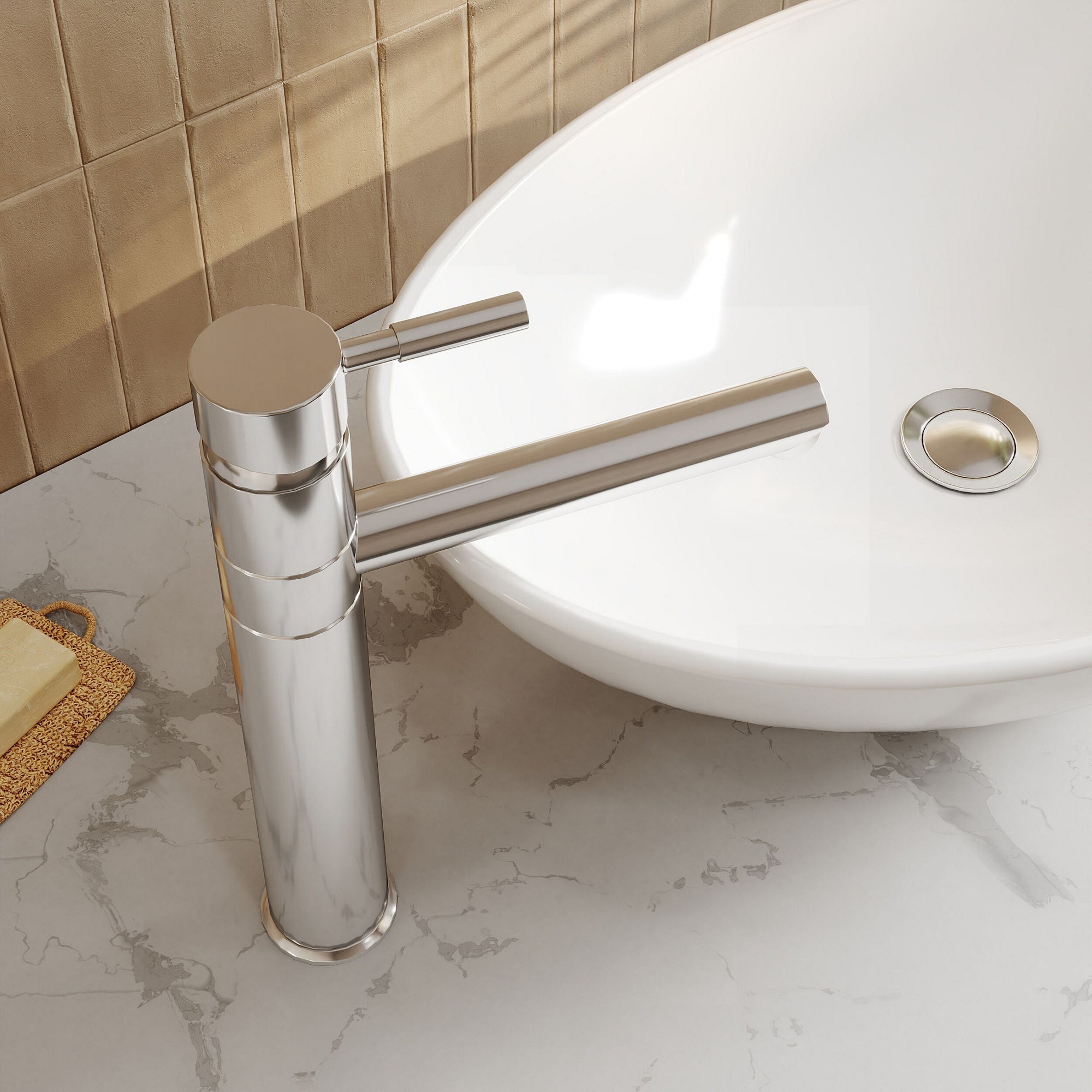 Solis Chrome High Rise Mixer Tap Contemporary Lever 1 Tap Hole