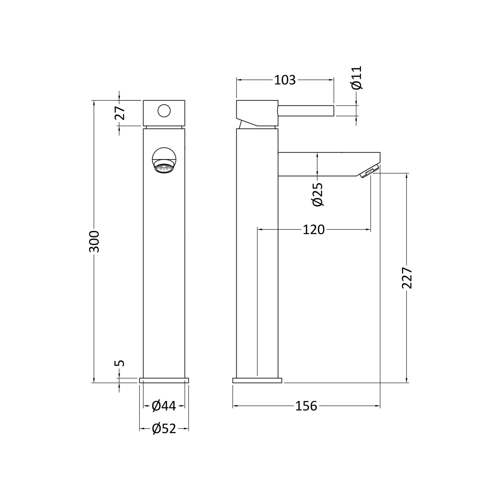 Solis Chrome High Rise Mixer Tap Contemporary Lever 1 Tap Hole