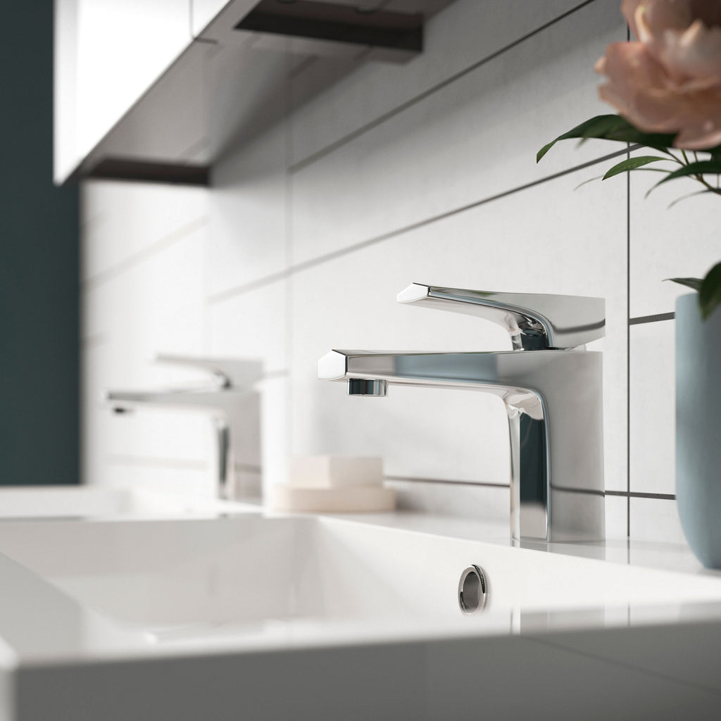 Forge Chrome Mono Basin Mixer Tap With Waste Contemporary Lever Square