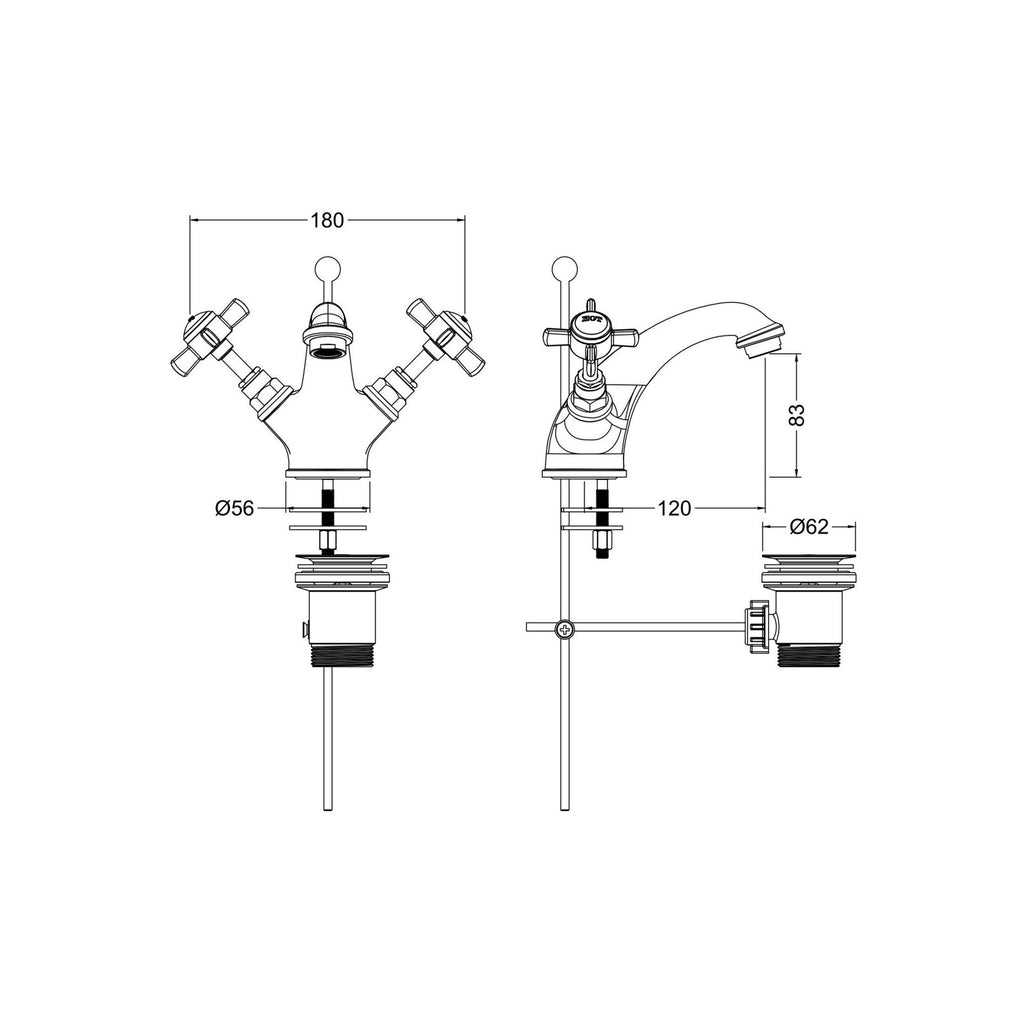 Elysian Luxury Brushed Brass Mono Basin Mixer Tap With Waste Traditional