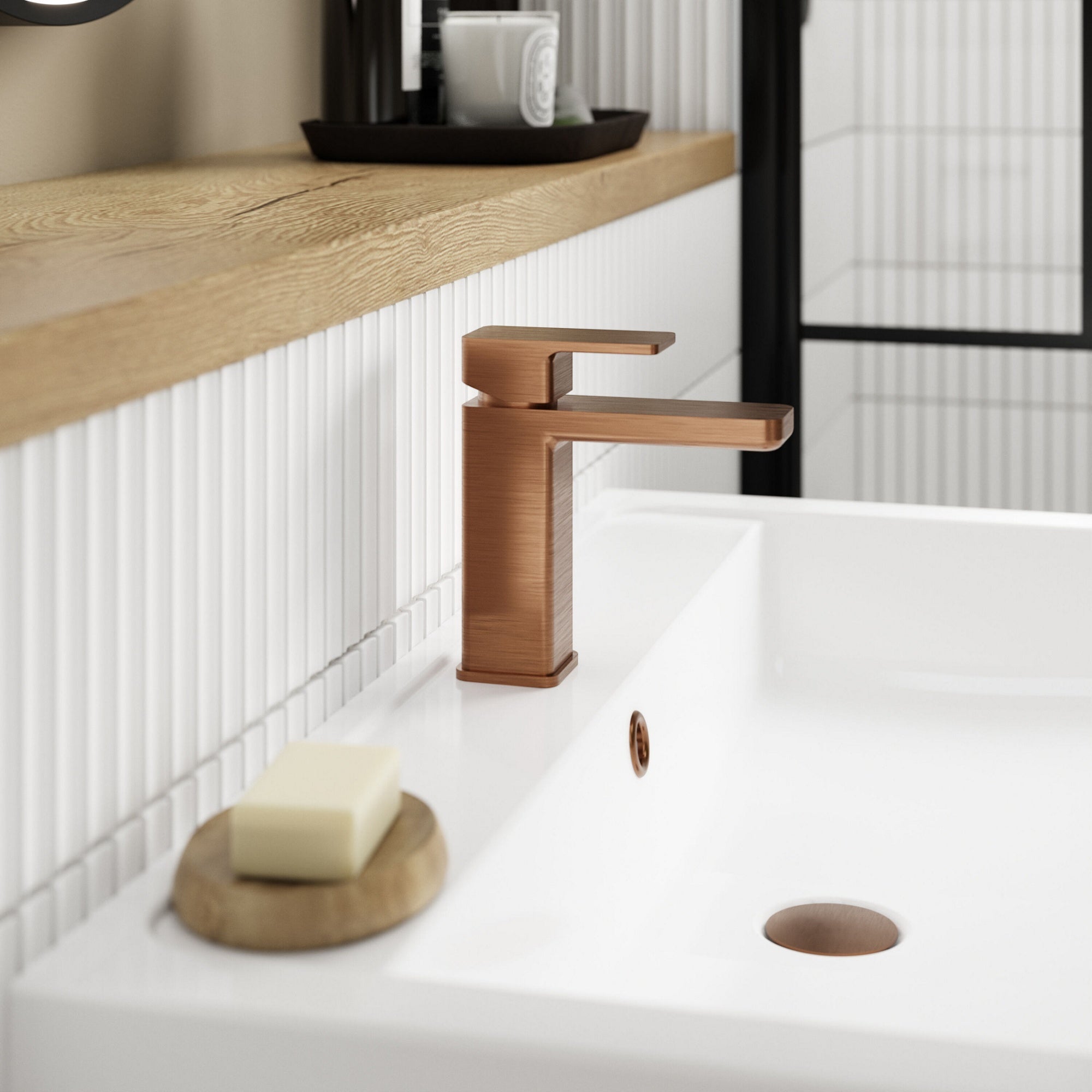 Aeres Mono Basin Mixer Brushed Bronze Contemporary 1 Tap Hole Push Button Waste