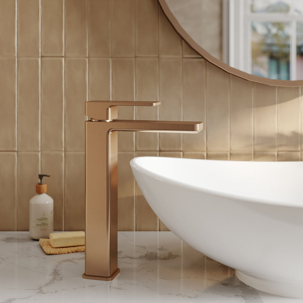Aeres High Rise Mono Basin Mixer Brushed Bronze Contemporary 1 Tap Hole