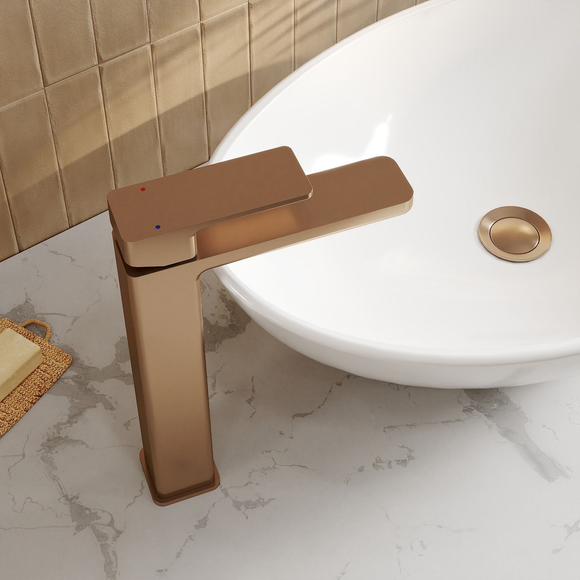 Aeres High Rise Mono Basin Mixer Brushed Bronze Contemporary 1 Tap Hole