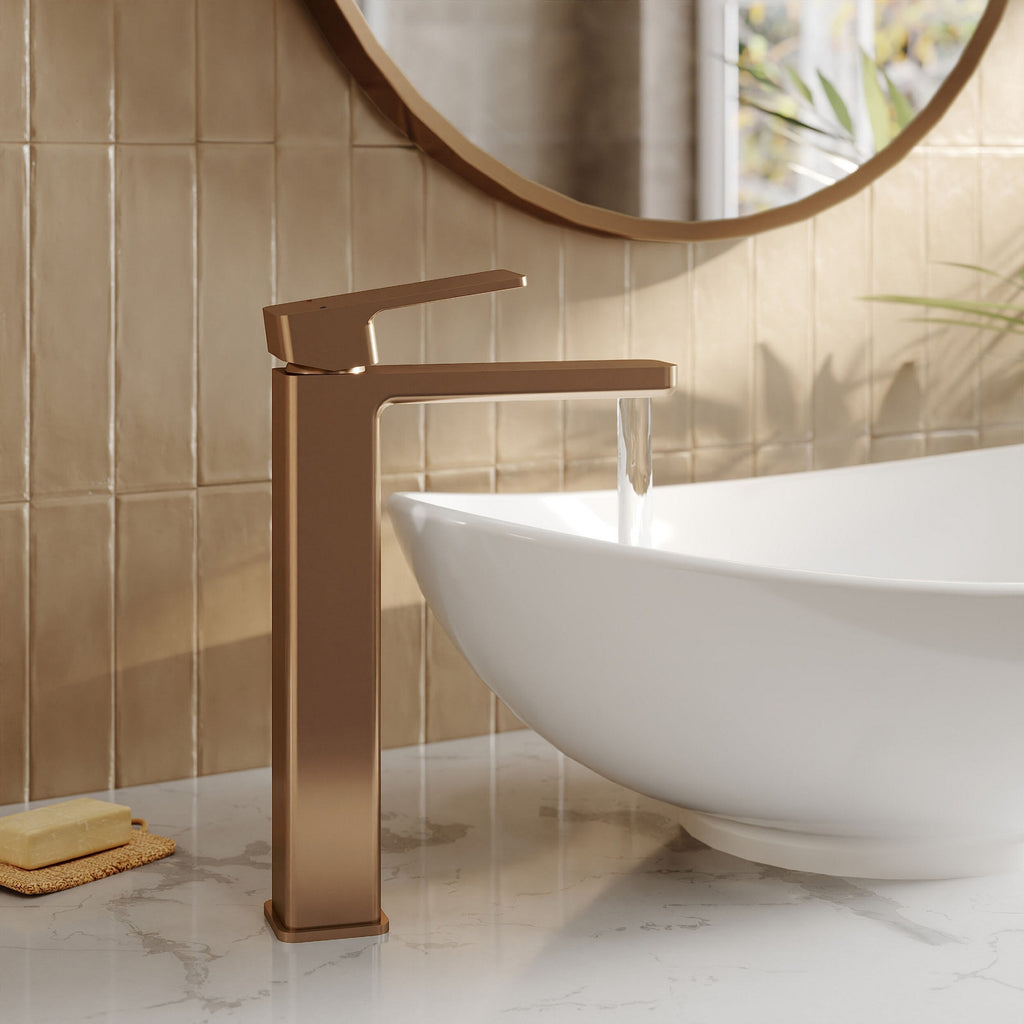 Aeres High Rise Mono Basin Mixer Brushed Bronze Contemporary 1 Tap Hole