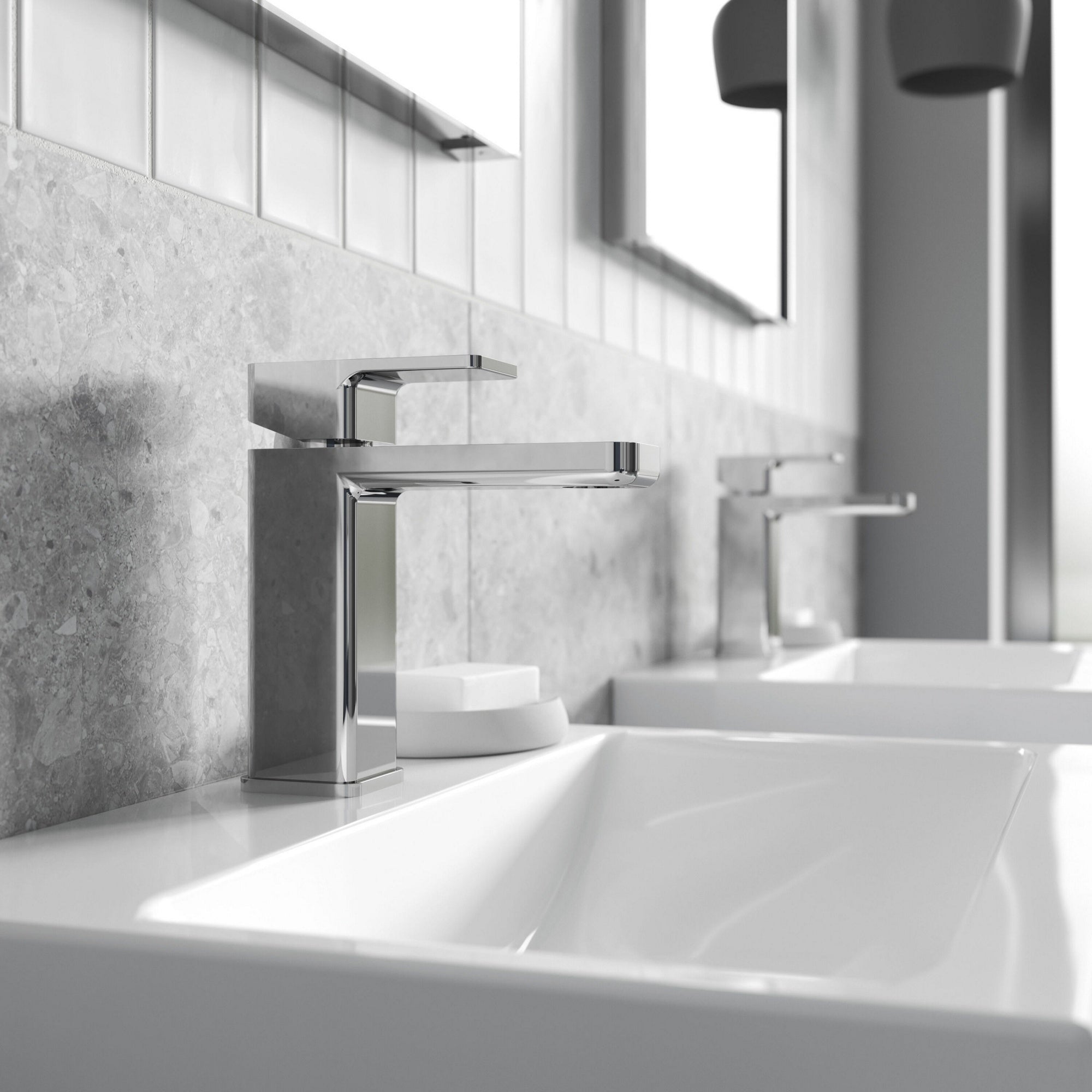 Aeres Mono Basin Mixer Chrome Contemporary 1 Tap Hole Push Button Waste