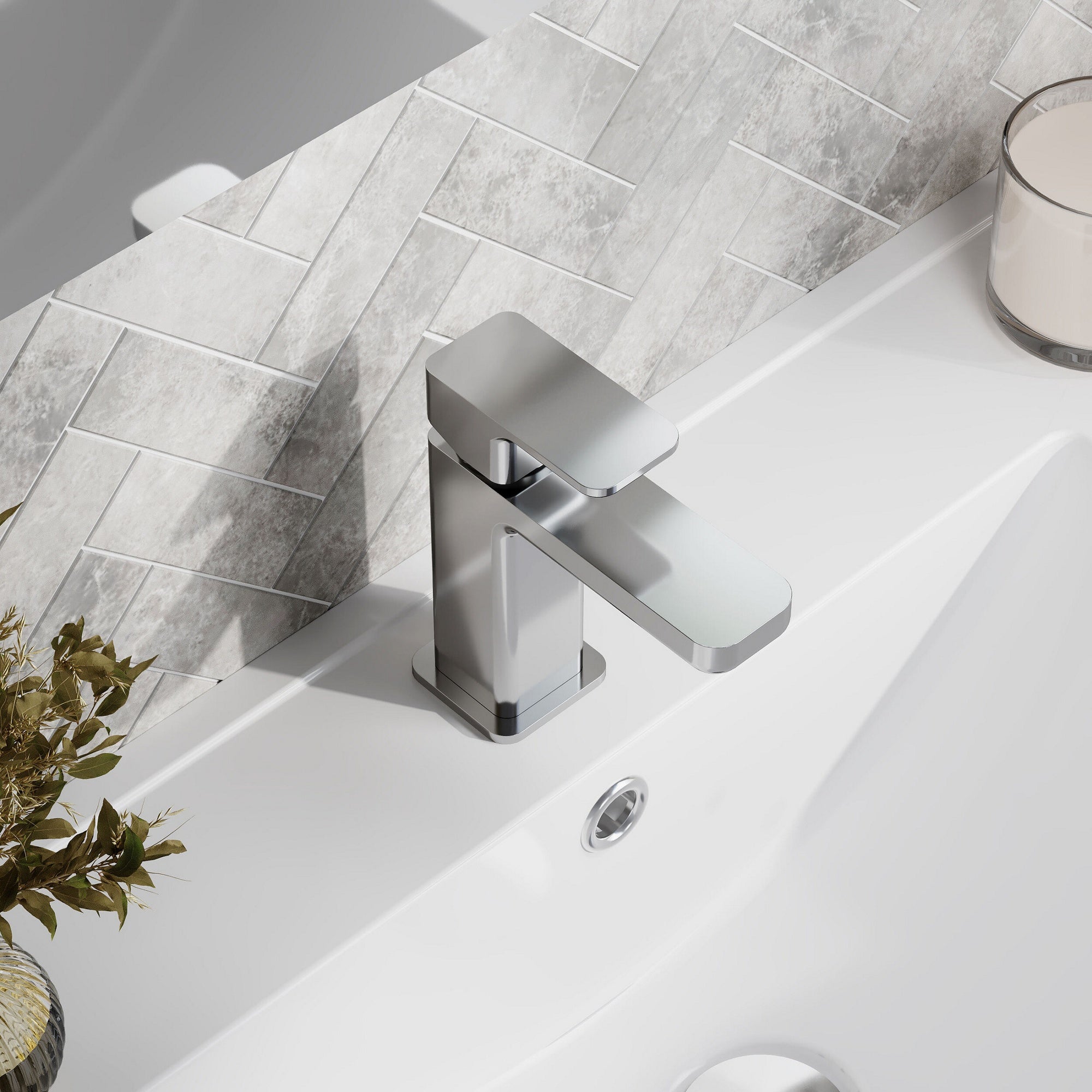 Aeres Mini Basin Mixer Chrome Contemporary 1 Tap Hole Push Button Waste