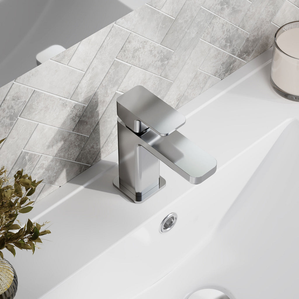 Aeres Mini Basin Mixer Chrome Contemporary 1 Tap Hole Push Button Waste