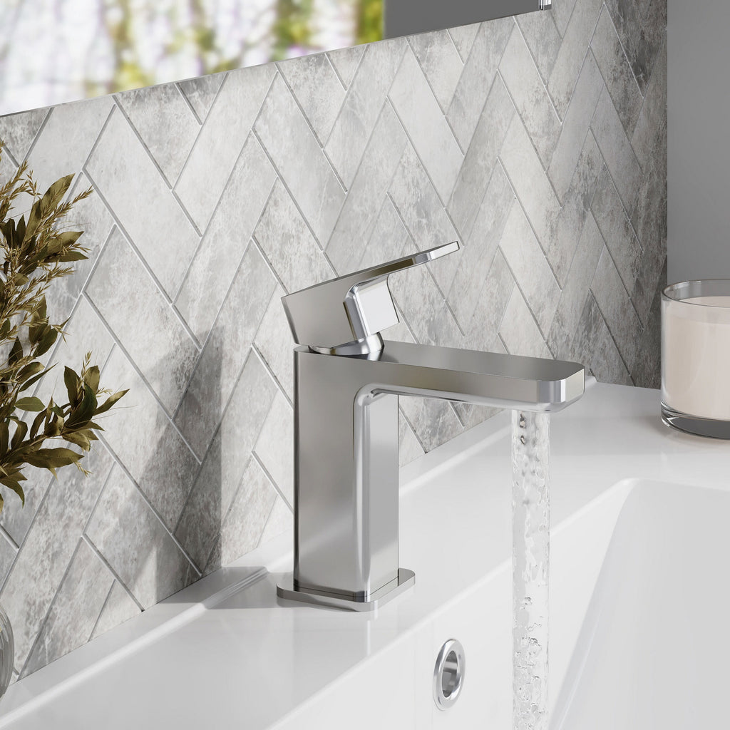 Aeres Mini Basin Mixer Chrome Contemporary 1 Tap Hole Push Button Waste