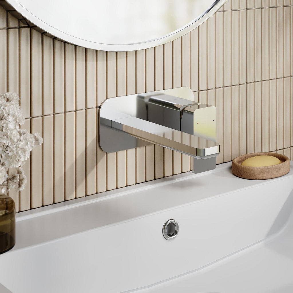 Aeres Wall Mounted 2 Tap Hole Basin Mixer Plate Chrome Contemporary 1 Tap Hole