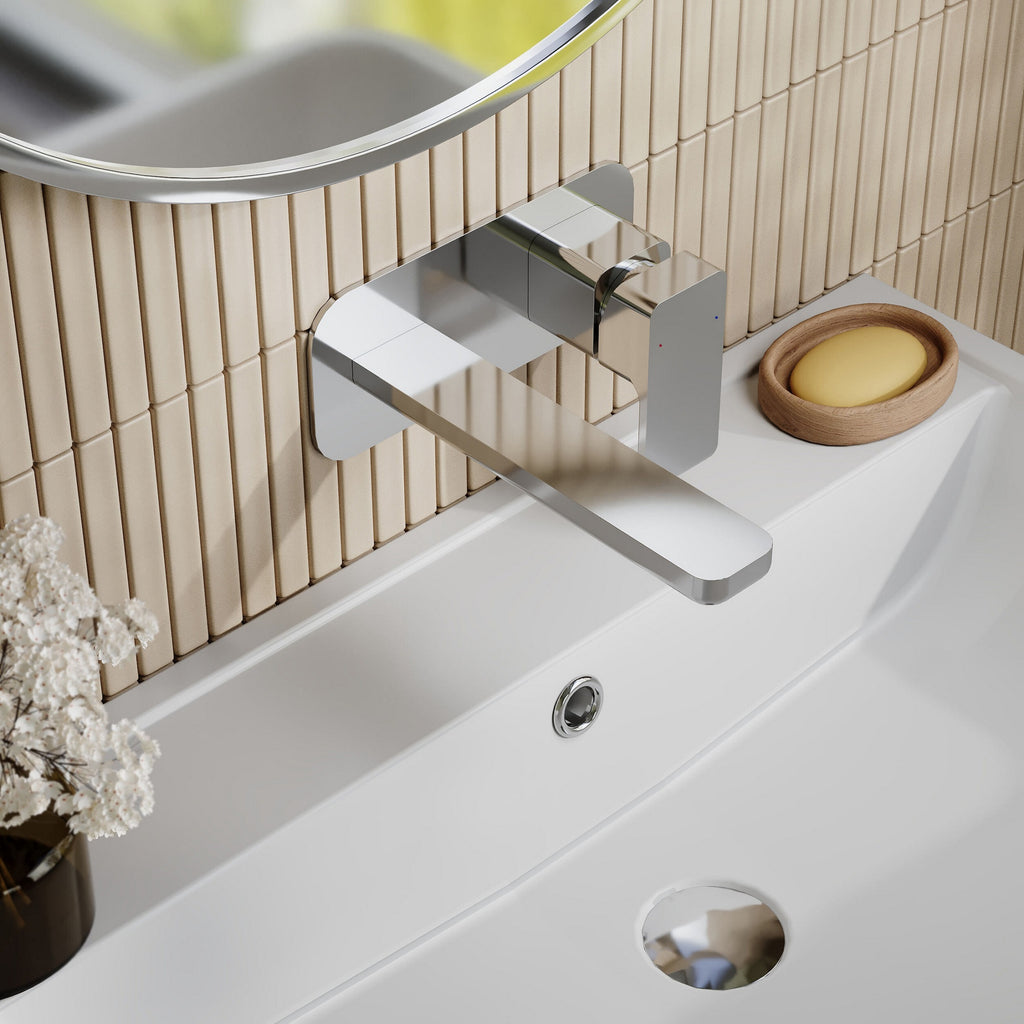 Aeres Wall Mounted 2 Tap Hole Basin Mixer Plate Chrome Contemporary 1 Tap Hole