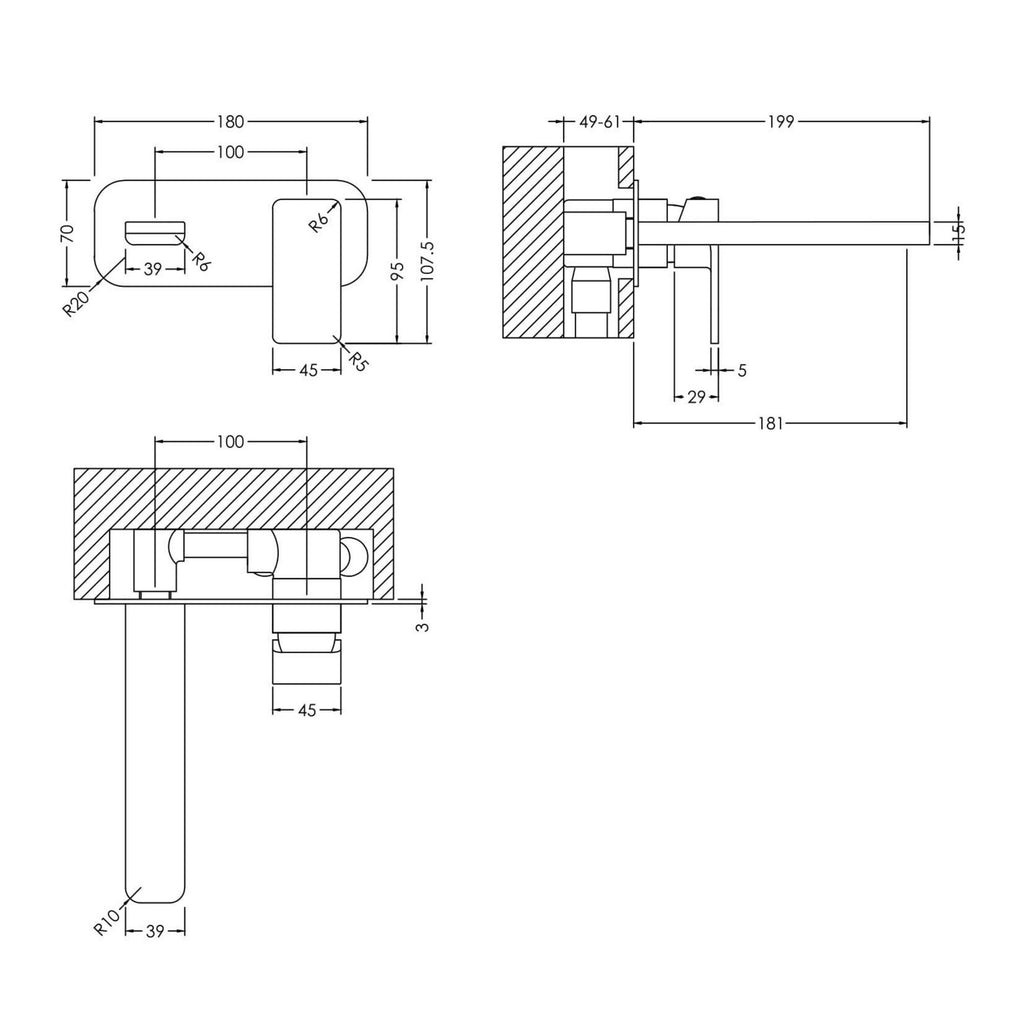 Aeres Wall Mounted 2 Tap Hole Basin Mixer Plate Chrome Contemporary 1 Tap Hole