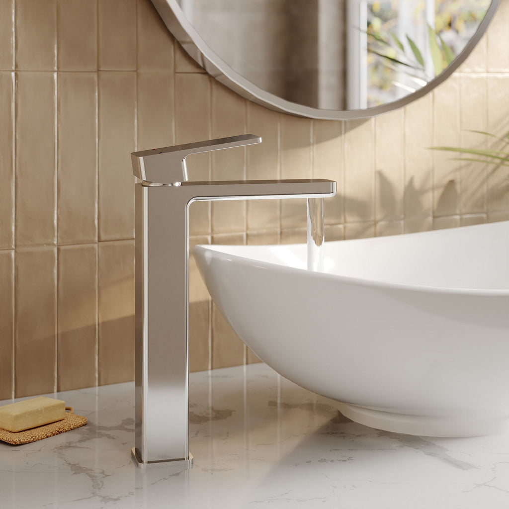 Aeres High-rise Mono Basin Mixer Chrome Contemporary 1 Tap Hole No Waste