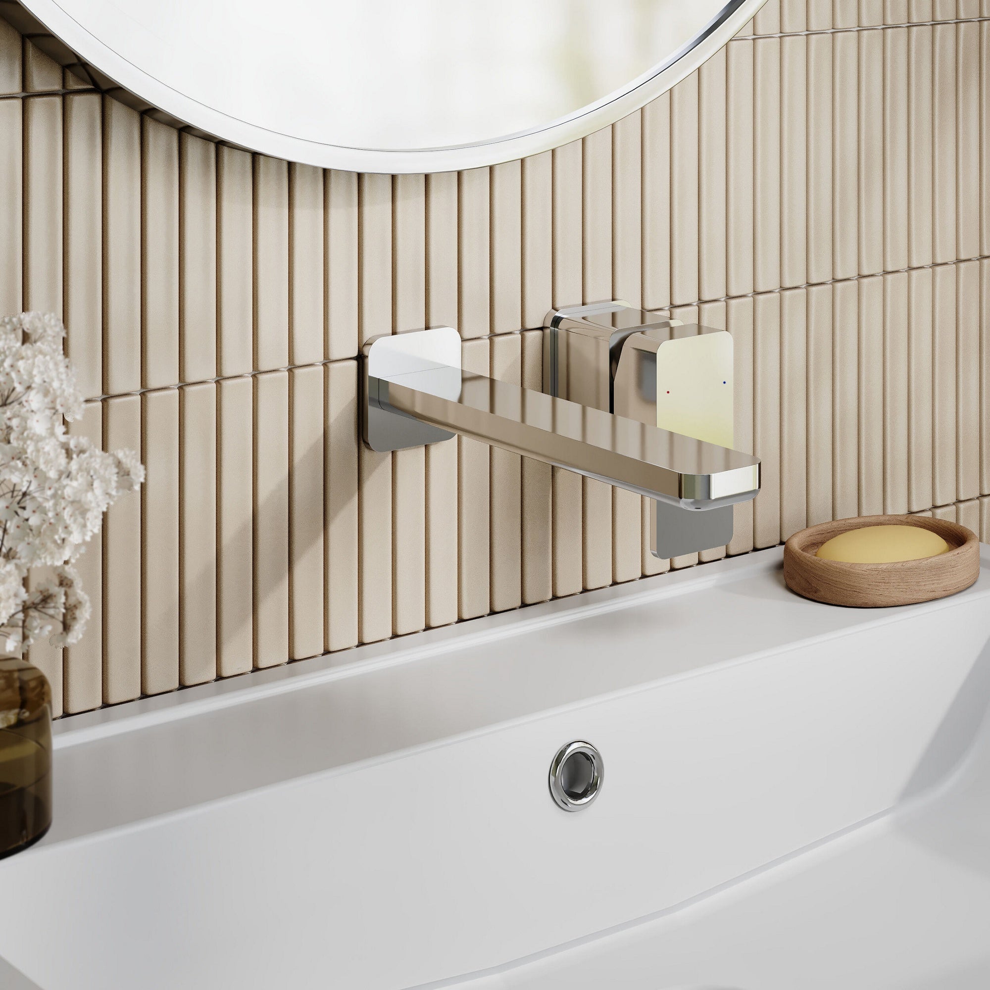 Aeres Wall Mounted 2 Tap Hole Basin Mixer Chrome Contemporary 2 Tap Holes