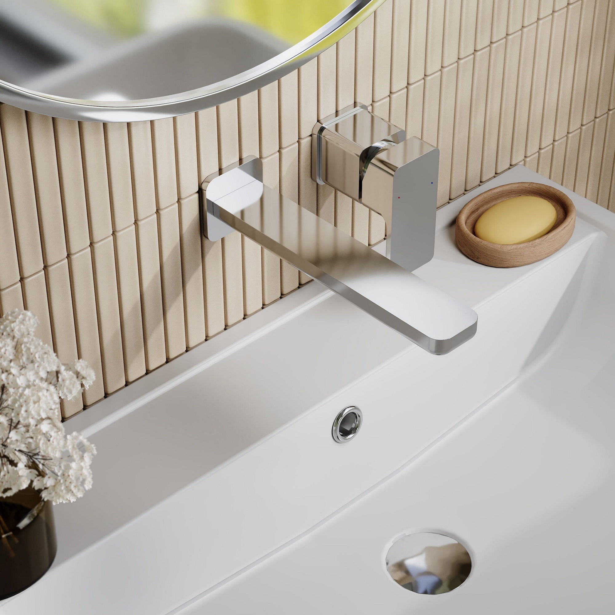 Aeres Wall Mounted 2 Tap Hole Basin Mixer Chrome Contemporary 2 Tap Holes