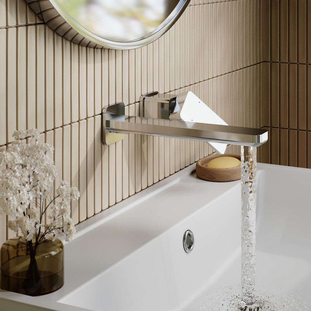 Aeres Wall Mounted 2 Tap Hole Basin Mixer Chrome Contemporary 2 Tap Holes