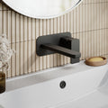 Aeres Wall Mounted 2 Tap Hole Basin Mixer Plate Matt Black Contemporary