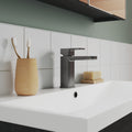 Aeres Mono Basin Mixer Brushed Pewter Contemporary 1 Tap Hole Push Button Waste