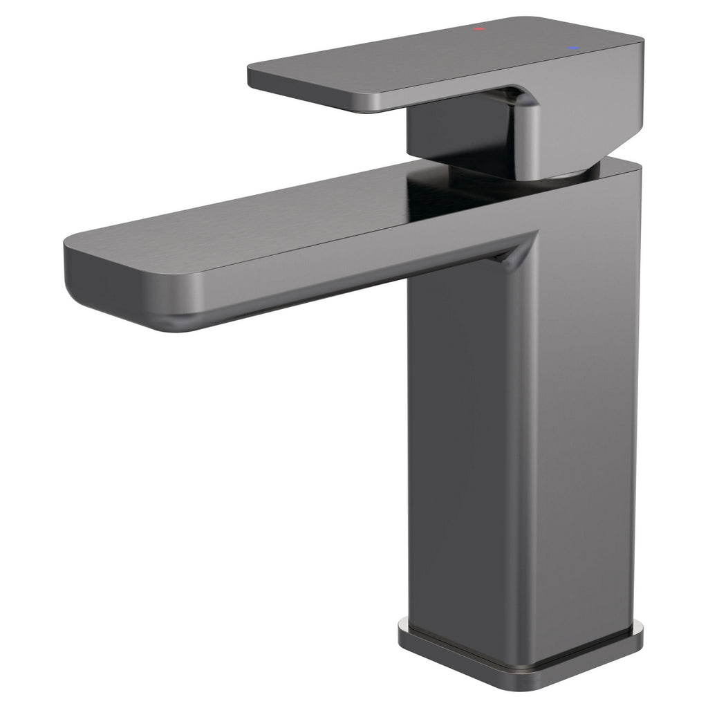 Aeres Mono Basin Mixer Brushed Pewter Contemporary 1 Tap Hole Push Button Waste