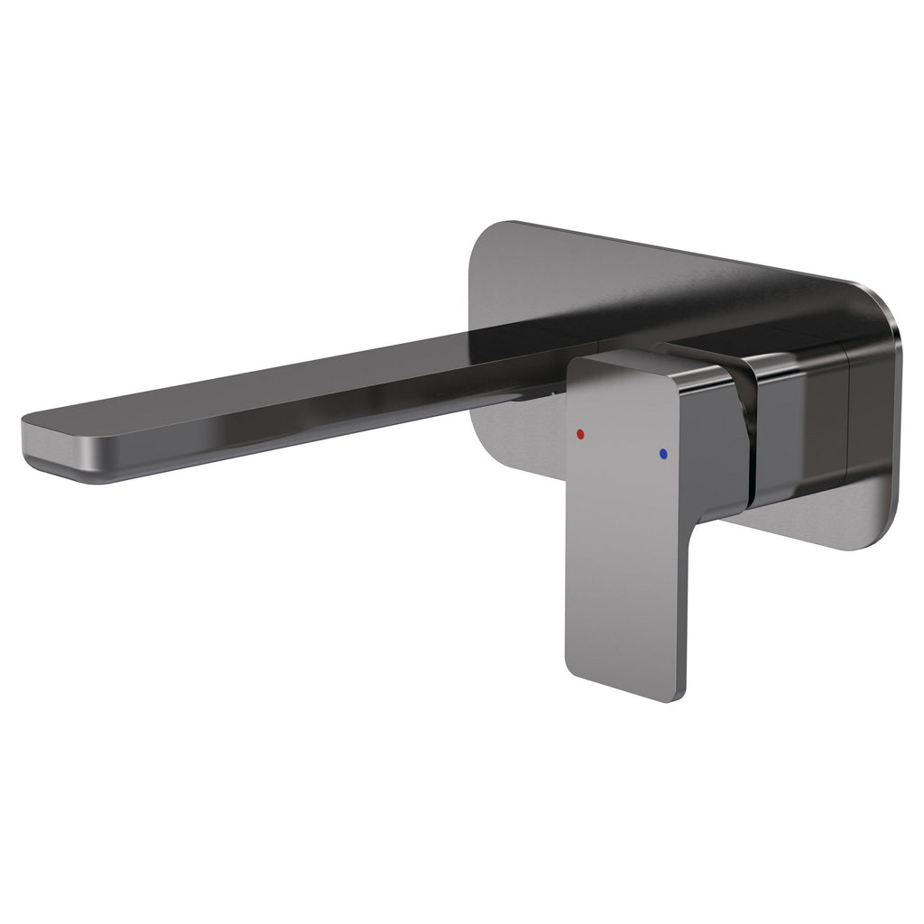 Aeres Wall Mounted 2 Tap Hole Basin Mixer Plate Brushed Pewter Contemporary