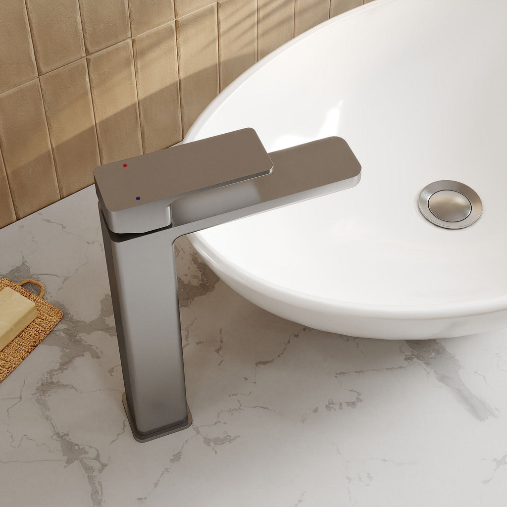 Aeres High-rise Mono Basin Mixer Brushed Pewter Contemporary 1 Tap Hole