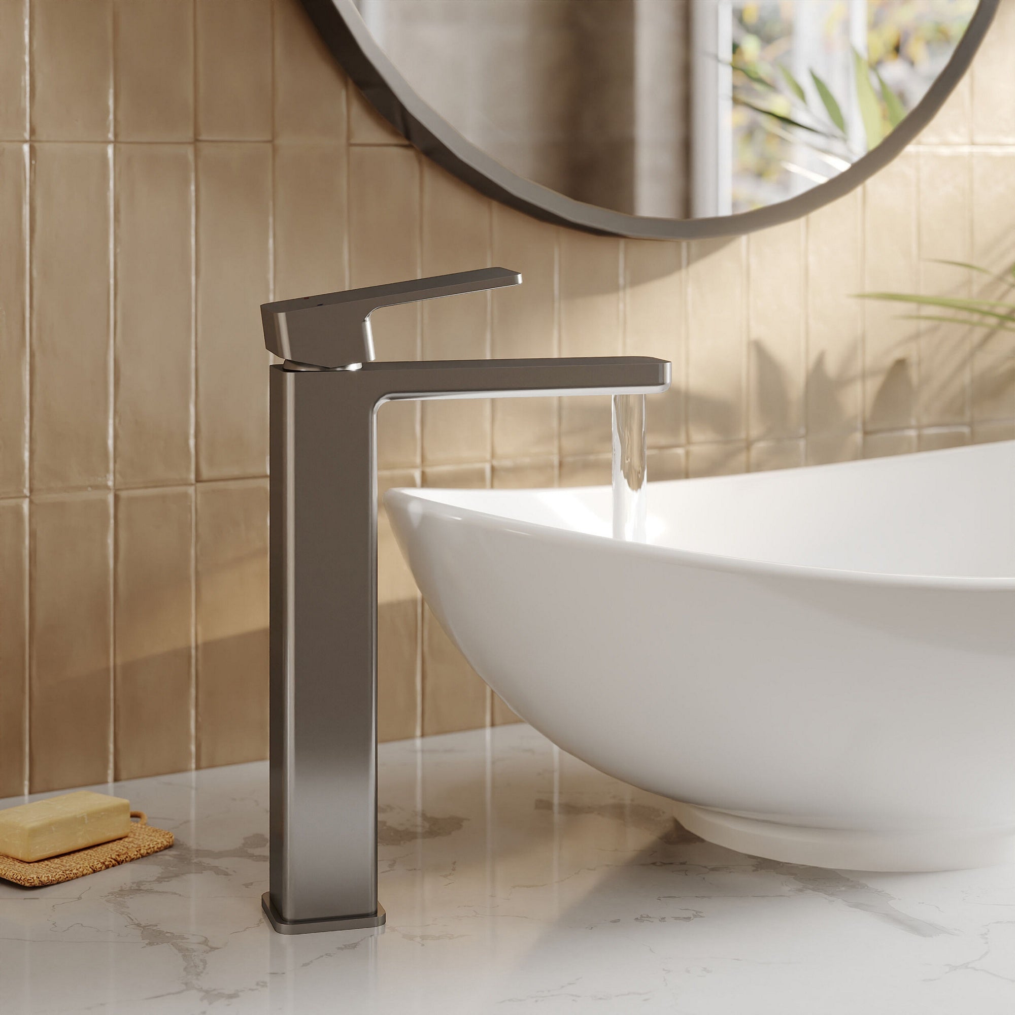 Aeres High-rise Mono Basin Mixer Brushed Pewter Contemporary 1 Tap Hole