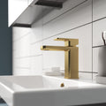 Aeres Mono Basin Mixer Brushed Brass Contemporary 1 Tap Hole Push Button Waste