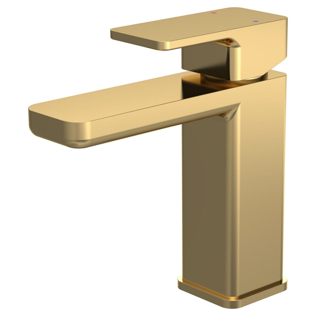 Aeres Mono Basin Mixer Brushed Brass Contemporary 1 Tap Hole Push Button Waste