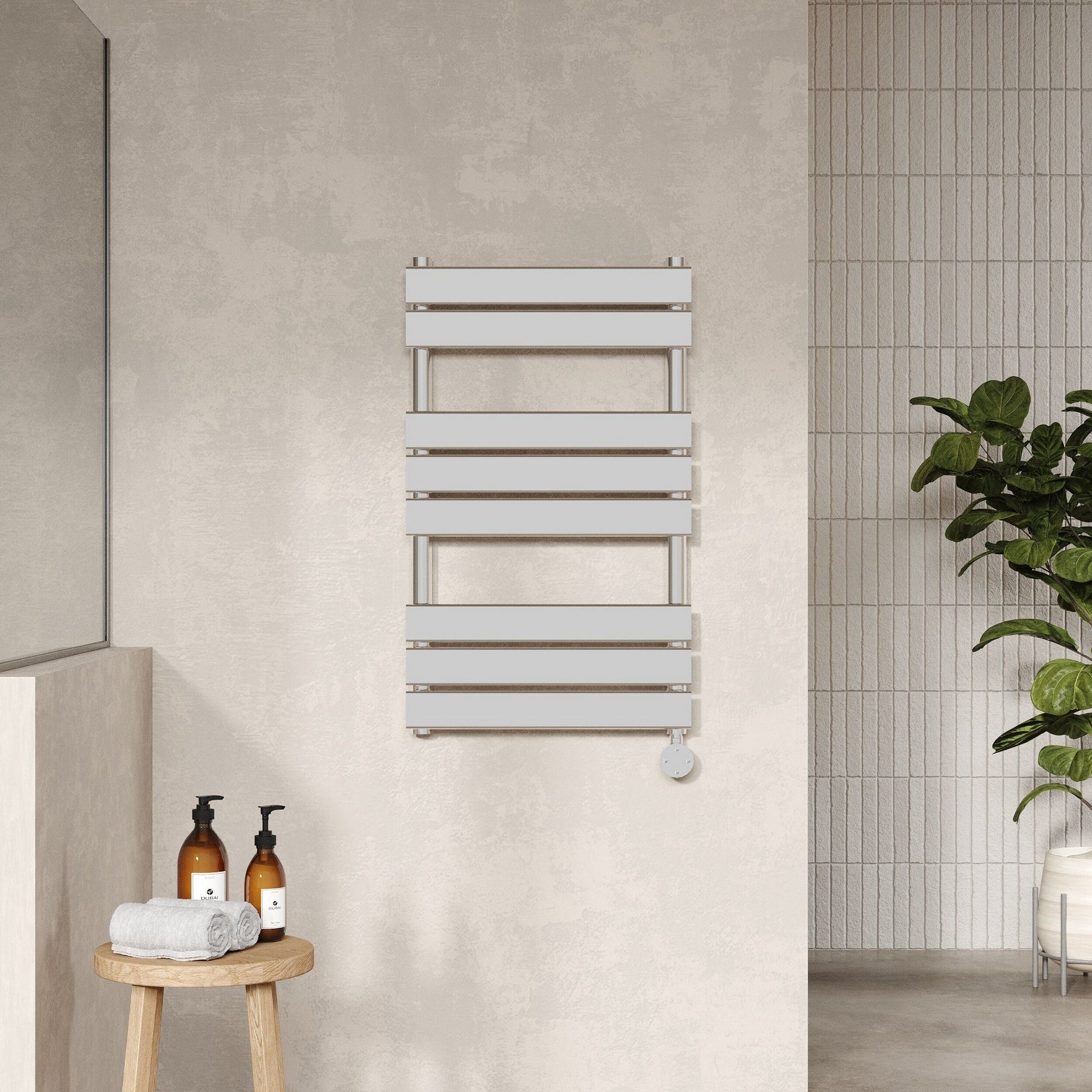 Electric Square Flat Towel Rail 8 Bars 840x500mm Chrome 993 BTU 450 Pipe Centres
