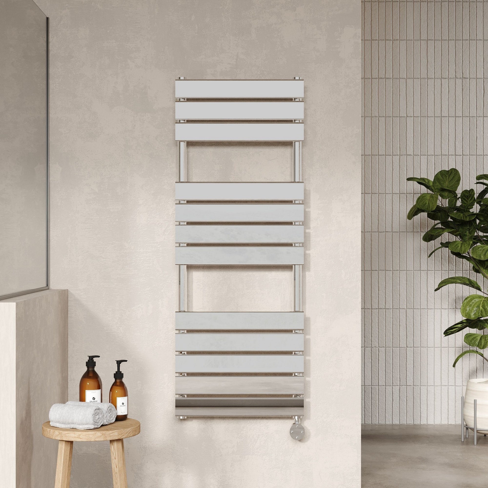 Electric Square Flat Towel Rail 12 Bars 1213x500mm Chrome 1484 BTU 450 Centres