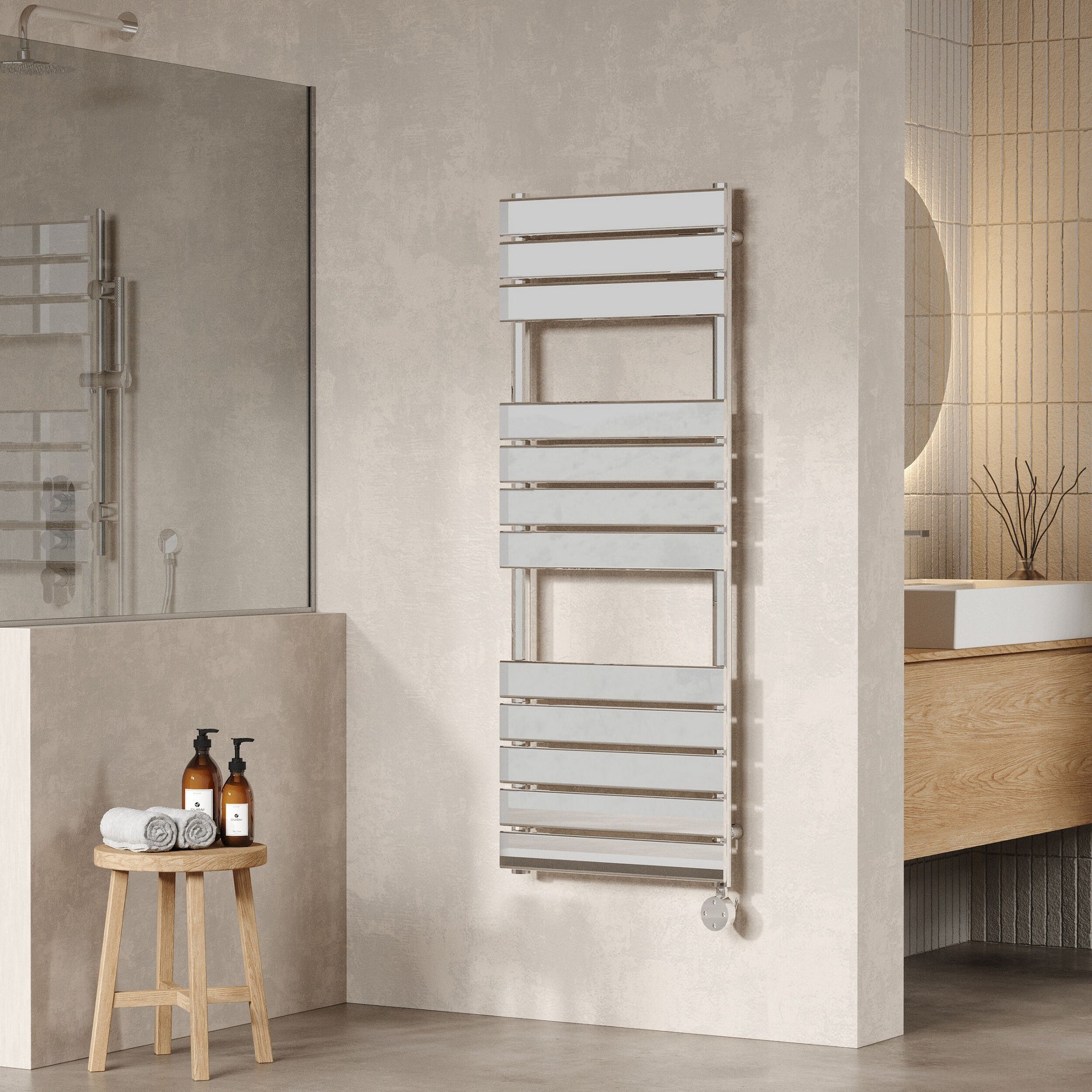 Electric Square Flat Towel Rail 12 Bars 1213x500mm Chrome 1484 BTU 450 Centres