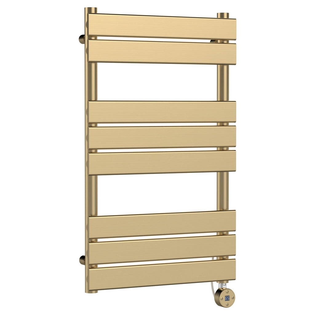 Electric Square Flat Towel Rail 8 Bars 840x500mm Brushed Brass 993 BTU 450 Centres