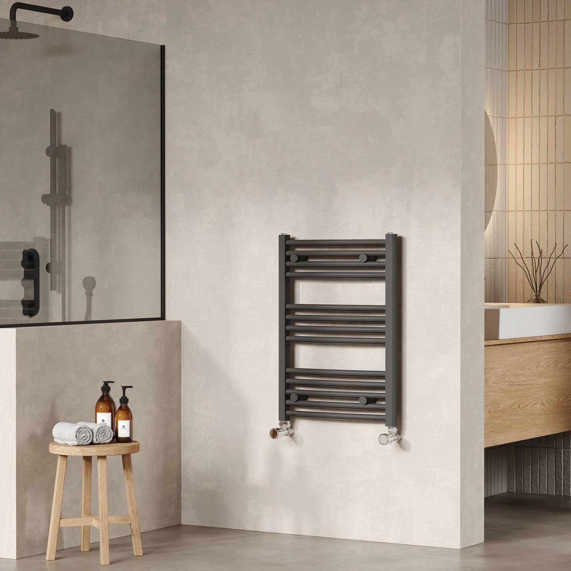 Anthracite Curved Ladder Rail 700x500mm 1051 BTU 450 Pipe Centres