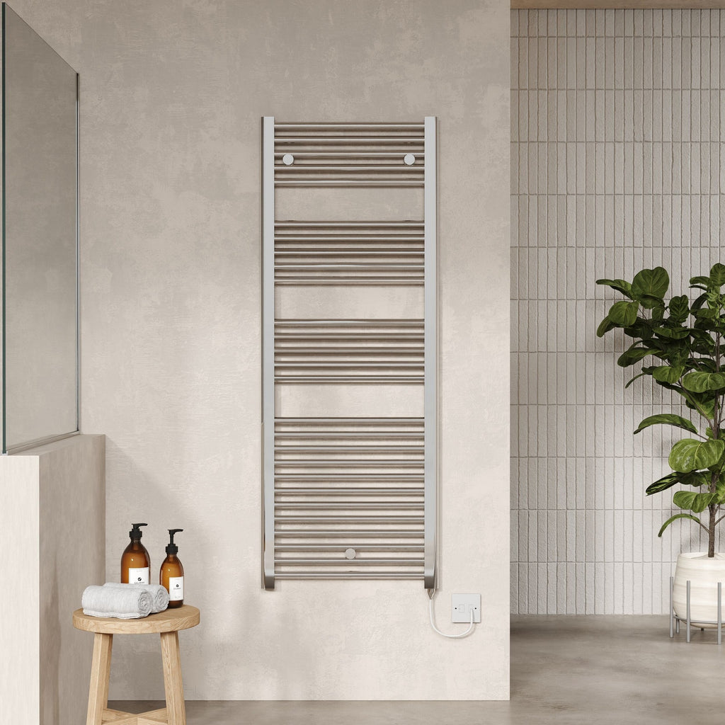 Electric Chrome Towel Rail 1375x480mm 500w 1706 BTU 435 Pipe Centres