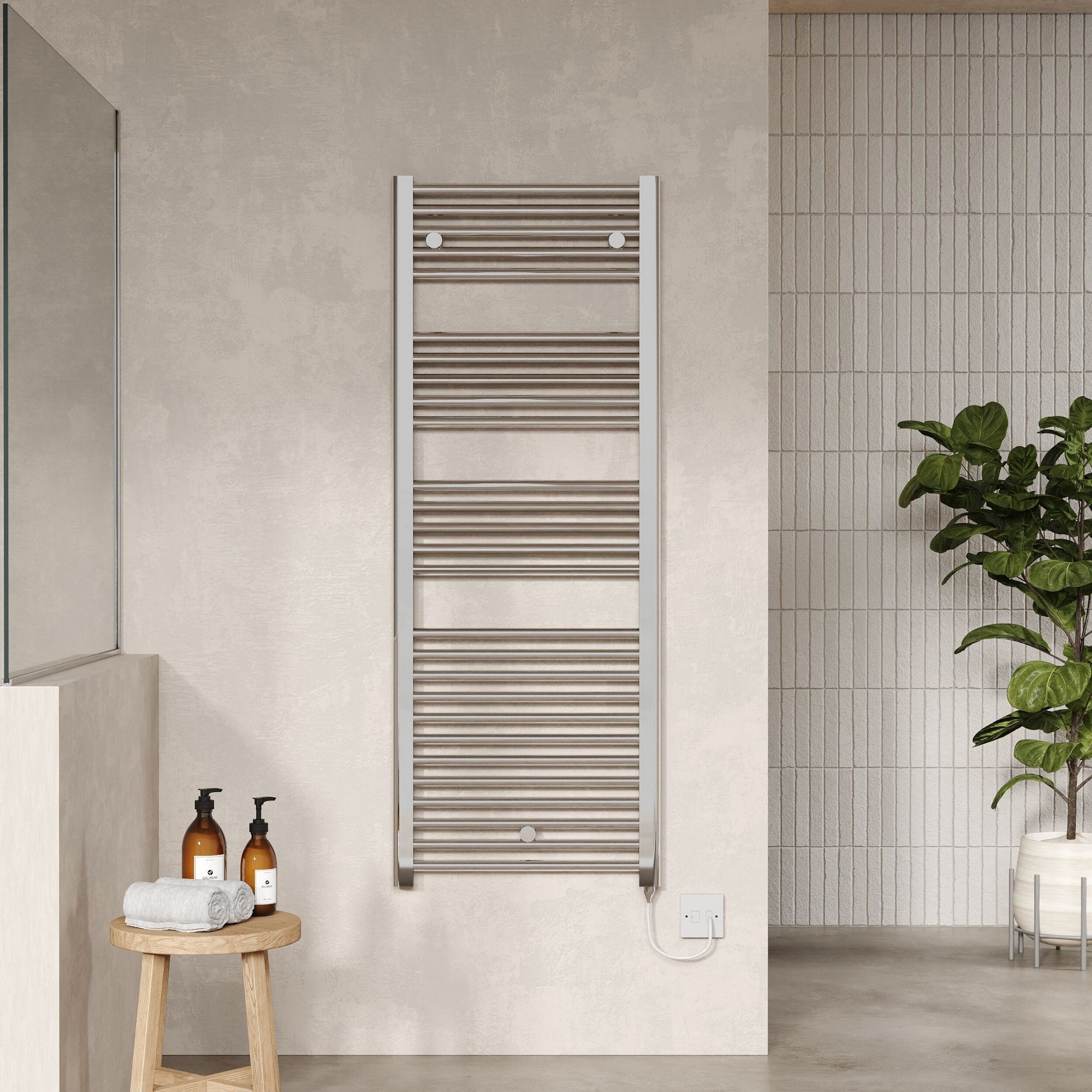 Electric Chrome Towel Rail 1375x480mm 500w 1706 BTU 435 Pipe Centres