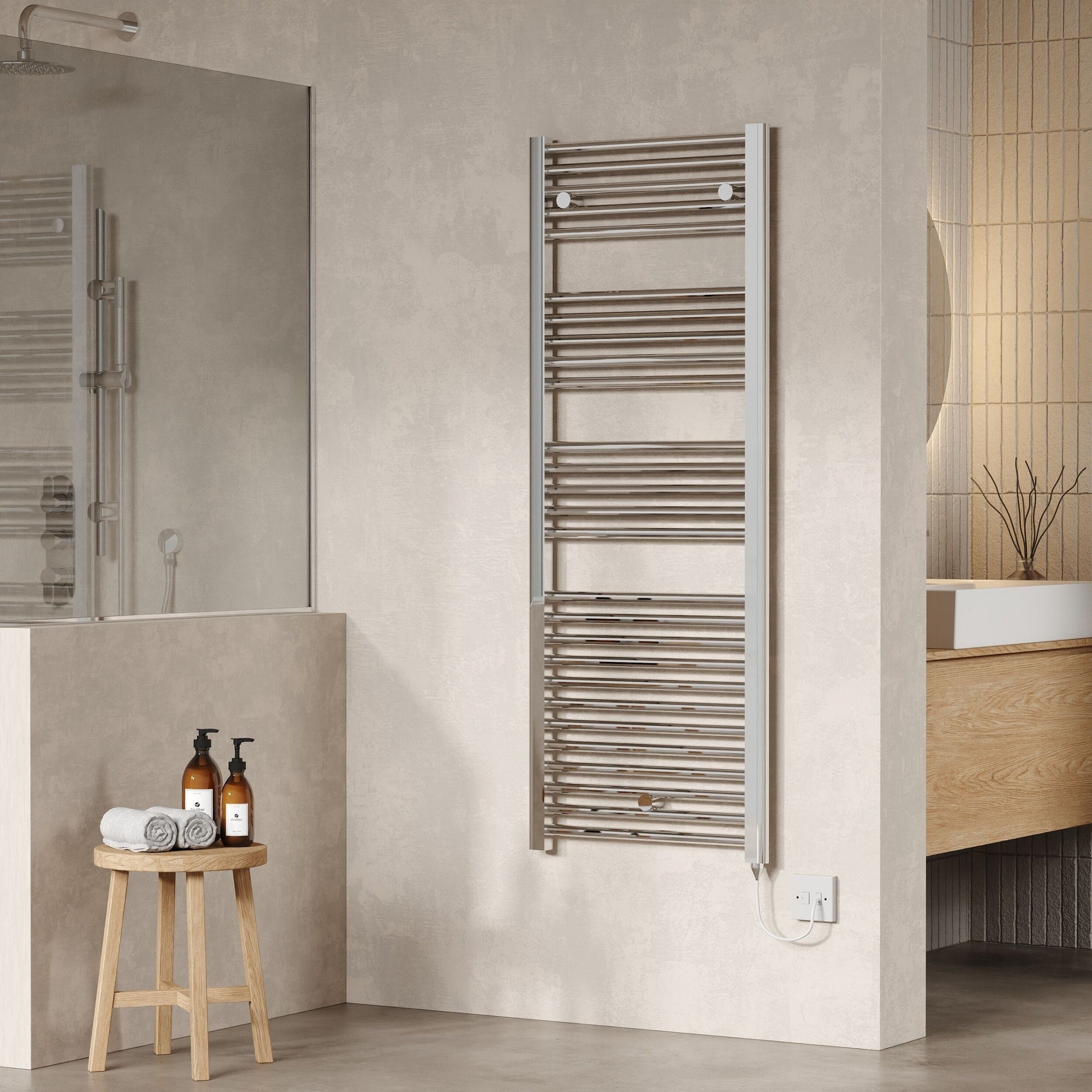 Electric Chrome Towel Rail 1375x480mm 500w 1706 BTU 435 Pipe Centres