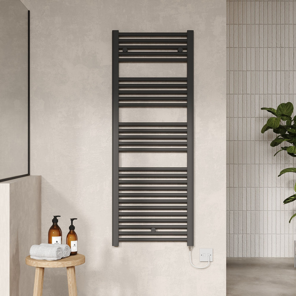 Electric Anthracite Towel Rail 1375x480mm 750w 2559 BTU 435 Pipe Centres