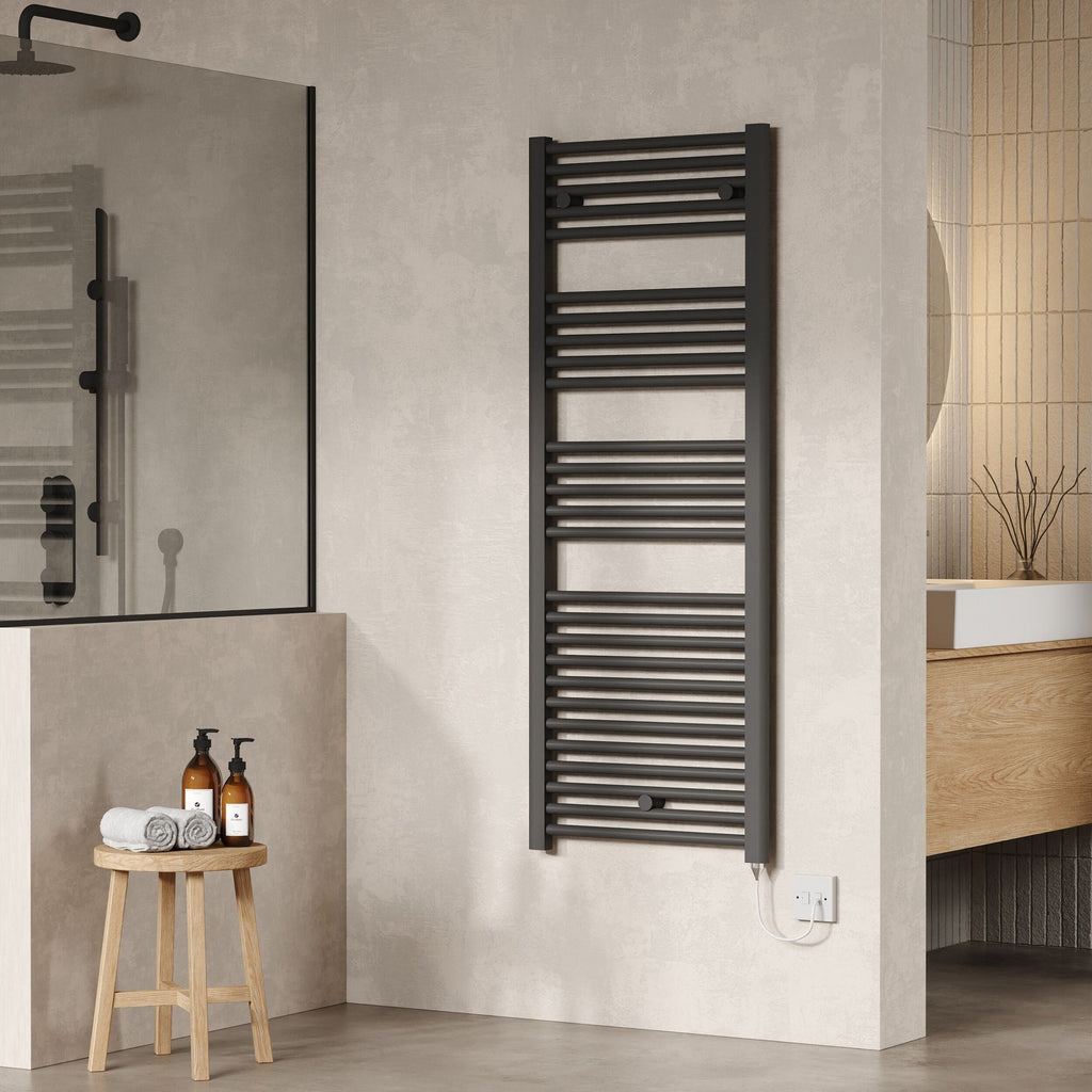 Electric Anthracite Towel Rail 1375x480mm 750w 2559 BTU 435 Pipe Centres