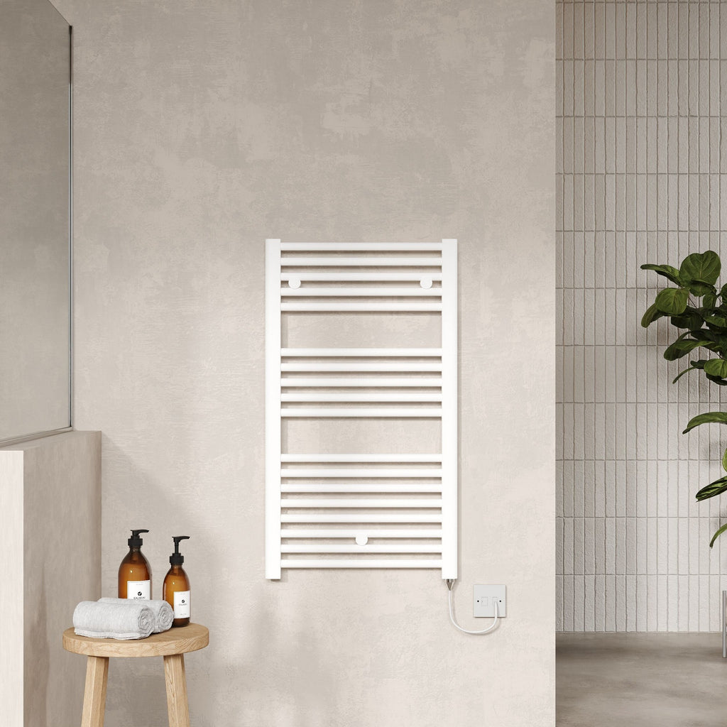 Electric White Towel Rail 920x480mm 500w 1706 BTU 435 Pipe Centres