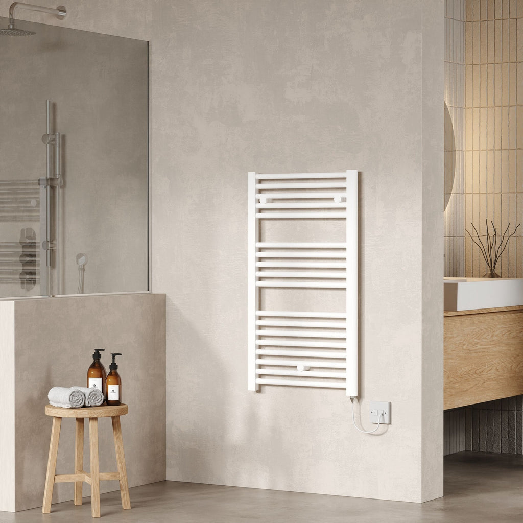 Electric White Towel Rail 920x480mm 500w 1706 BTU 435 Pipe Centres