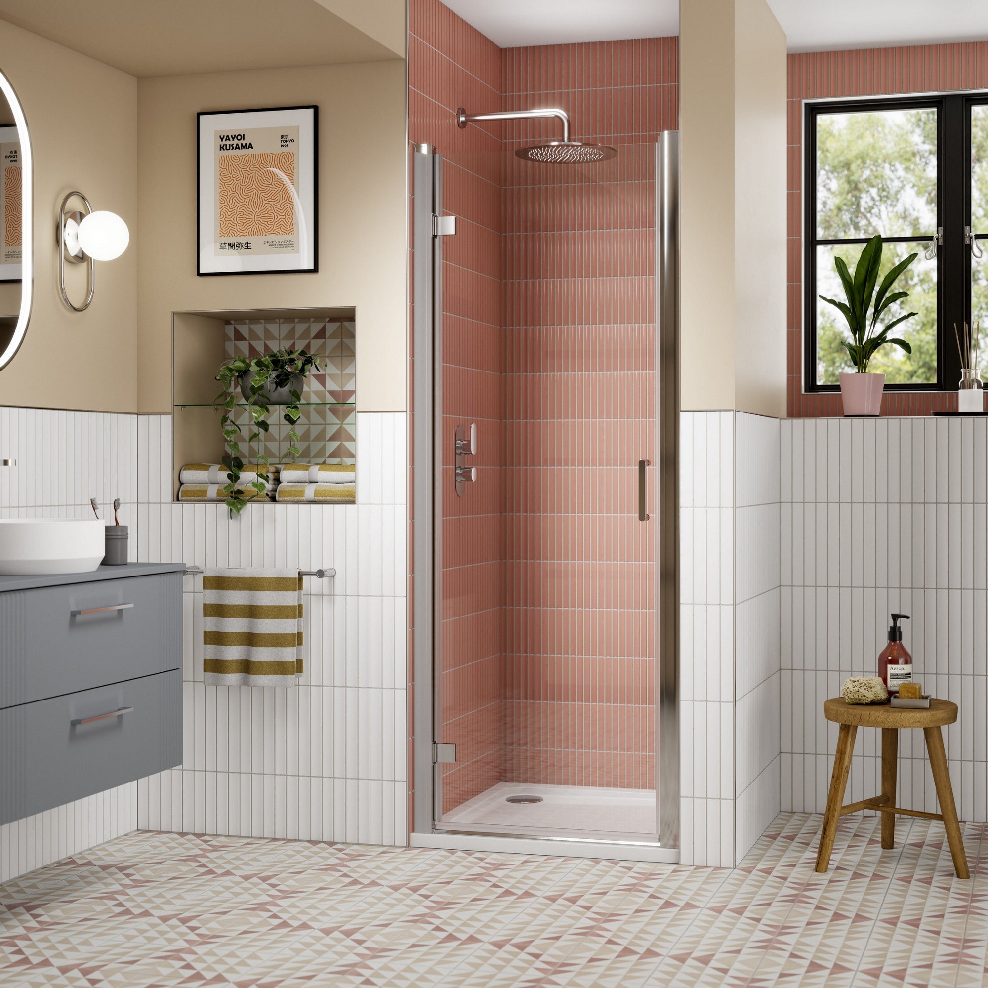 800mm Hinged Shower Door Chrome Lume Contemporary 1900mm 8mm Glass