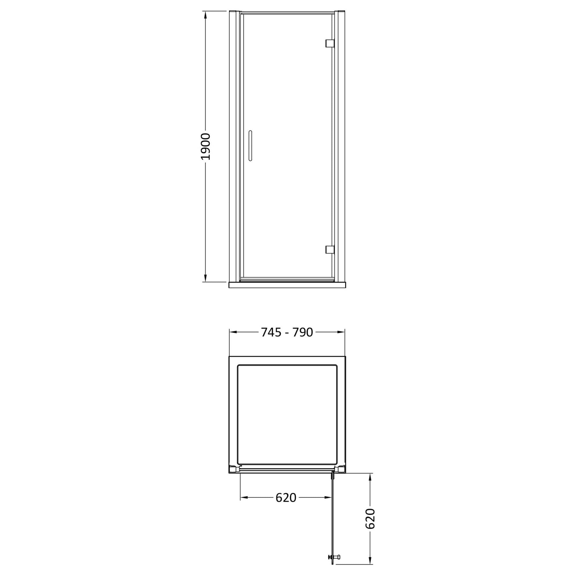 800mm Hinged Shower Door Chrome Lume Contemporary 1900mm 8mm Glass
