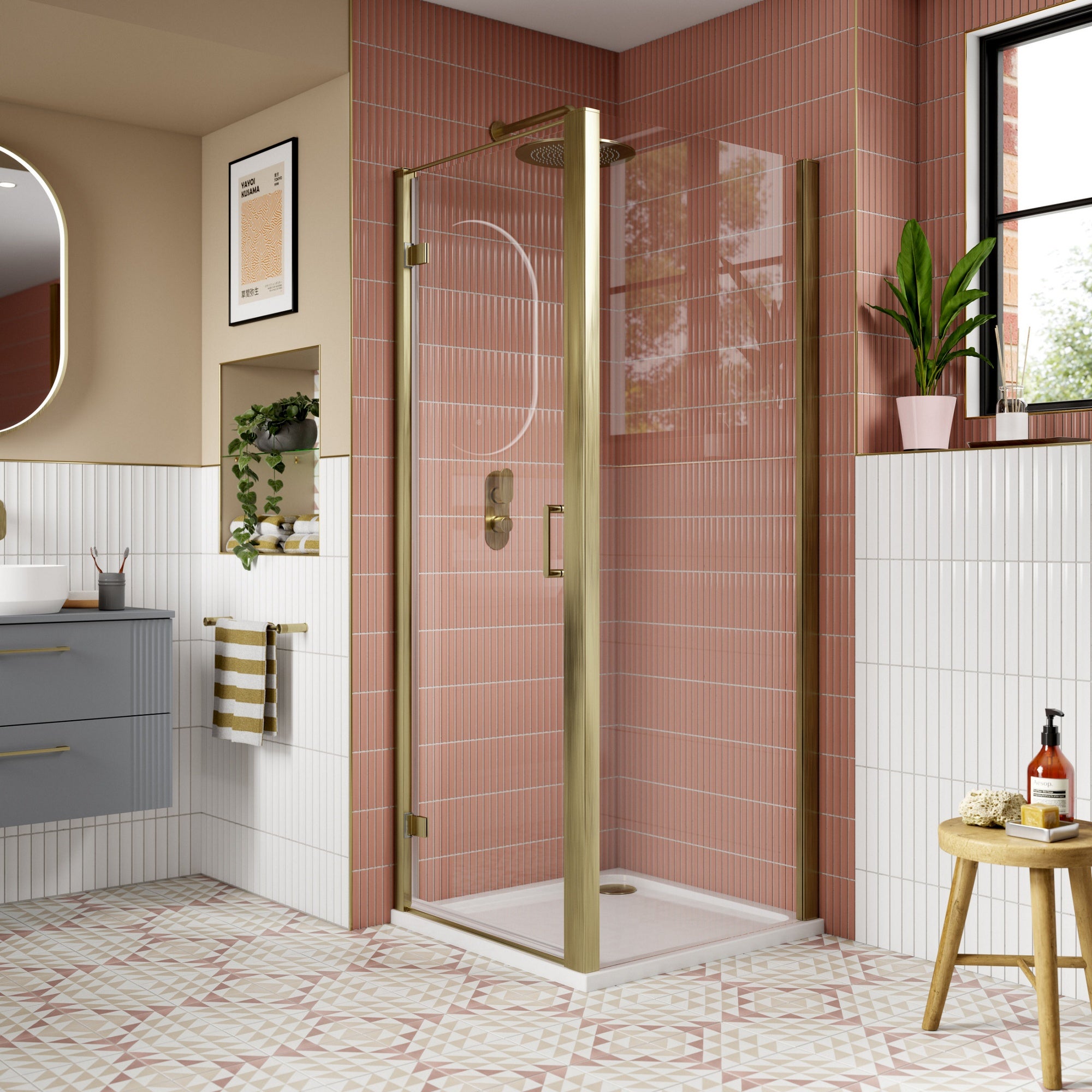 800mm Hinged Shower Door Brushed Brass Lume Contemporary 1900mm 8mm Glass