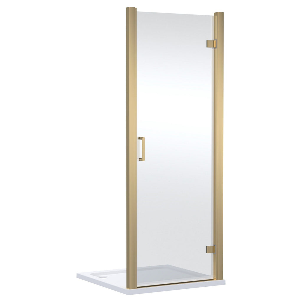 900mm Hinged Shower Door Brushed Brass Lume Contemporary 1900mm 8mm Glass
