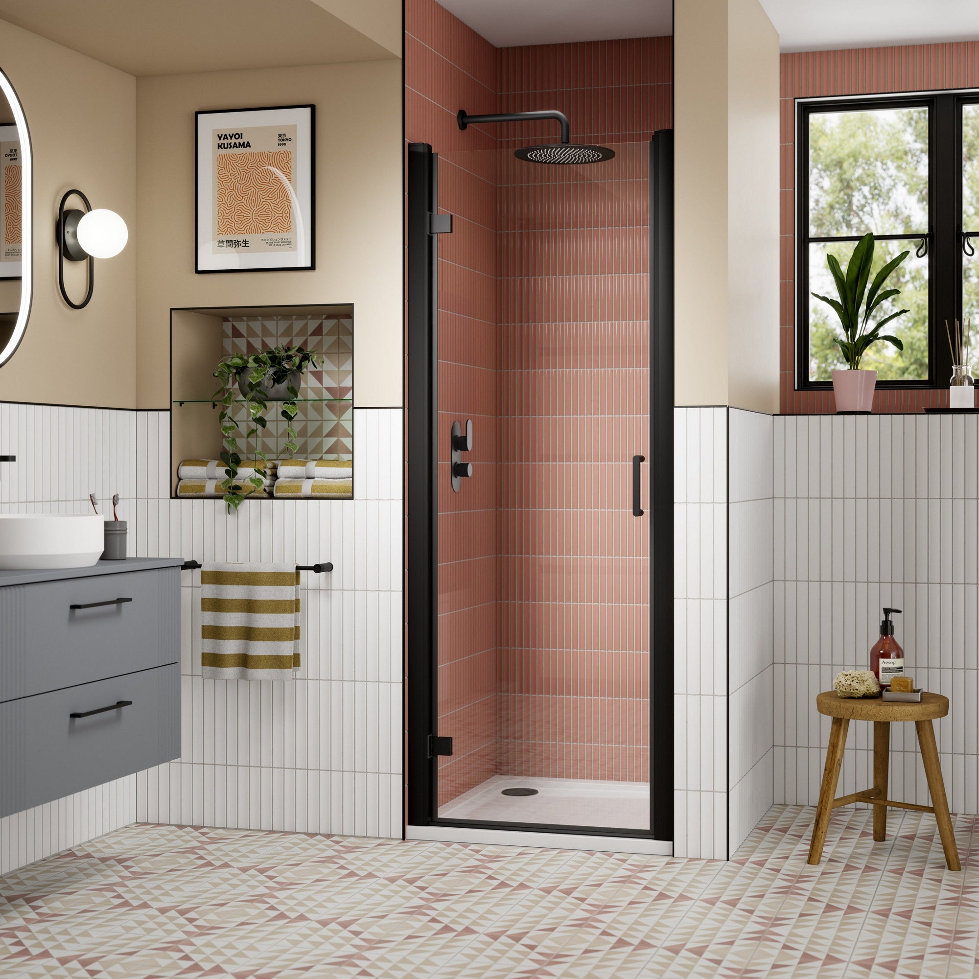 900mm Hinged Shower Door Matt Black Lume Contemporary 1900mm 8mm Glass
